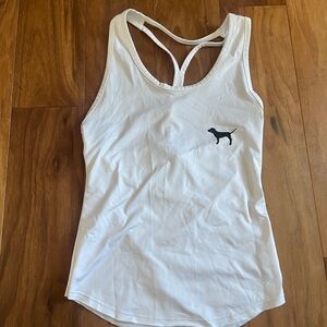 Vintage PINK Victoria's Secret White Athletic Tank Top with Black Logo